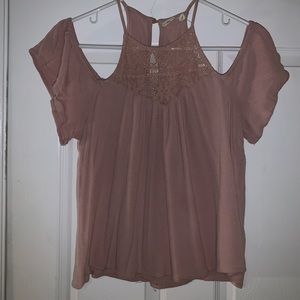 Lace exposed shoulder blouse